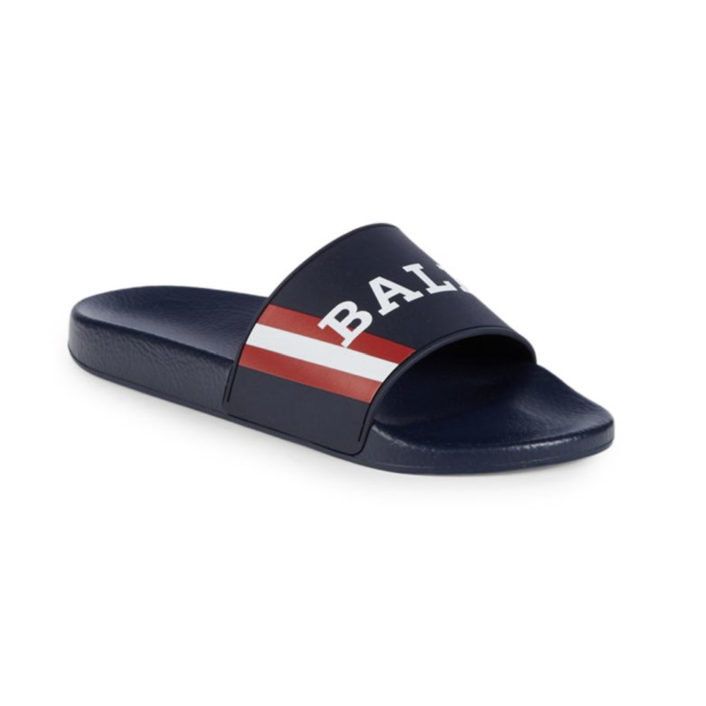Bally Men's Slide Rubber Blue Simon Logo Sandals 8D US 6234035 NIB $195